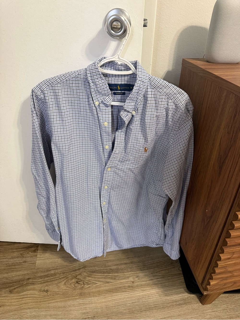 Polo by Ralph Lauren Light Blue and White Micro-Check Button-Down Shirt